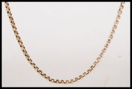 A hallmarked 9ct gold long belcher link necklace chain no clasp. Weight11.3g.  Measures 74cm long.