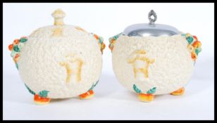 2 early 20th century  Clarice Cliff Newport pottery ' celtic harvest ware ' biscuit barrel / barrels