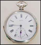 A 19th century Victorian fine silver pocket watch having a key wind movement. The white enamel