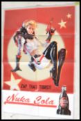 A spoof ' Nuka Cola ' poster featuring a vintage style pin up girl in a space suit holding a novelty