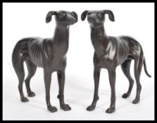 A pair of 20th century antique bronze style statues / figures of greyhounds. Hand painted bronze