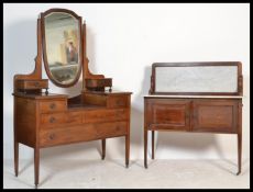 An Edwardian mahogany inlaid dressing table together with a matching mahogany inlaid marble top