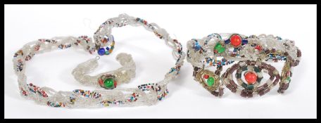 A vintage 1920's Art Deco beaded headband composing of multi coloured plaited threaded glass beads