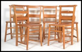 A set of 6 mid 20th century Air Ministry / War Department style beech wood chapel chairs. Squared