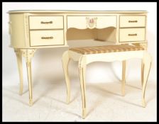 A 19th century Louis style mirror back dressing table having a  shaped dresser  base with knee