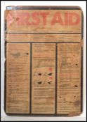 A vintage retro 20th century large First Aid board on card featuring 1970's instructions and