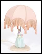 A Royal Doulton ceramic figurine lamp of a lady in crinoline dress holding a bunch of flowers,