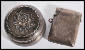 An early 20th Century silver hallmarked vesta case having engraved initials to the front (hallmarked