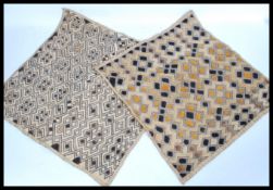 Two Kuba 20th Century tribal Democratic Republic of Congo currency cloth panels, raffia with