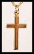 A hallmarked 9ct gold pendant crucifix necklace having a spring ring clasp. International hallmarks,