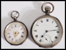 A silver hallmarked gentleman's pocket watch having a round face with roman numerals to the