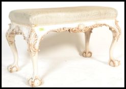 A good quality Louis 16th manner revival window seat / duet piano stool. Of rococo form with large