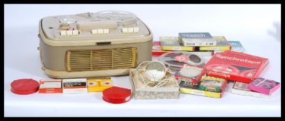 A vintage Cossor reel to reel cassette taper recorder and player along with a boxed microphone