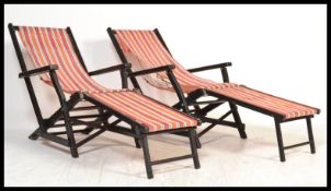 Shipping interest - A pair of vintage 20th Century Union Castle Line steamer / deck chairs, ebonised