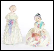 Two ceramic figurines by Royal Doulton HN 1434 ' The Bridesmaid ' and  ' Monica ' - HN 1458, both