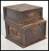 A set of two 19th century plinth / bust stand boxes having decorative swag swing handles, the