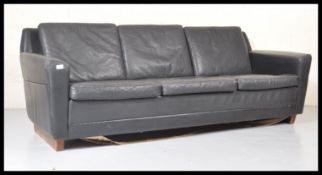 MID 20TH CENTURY DANISH BLACK LEATHER THREE SEAT SOFA SETTEE