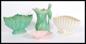 A collection of early 20th century Sylvac to include heron handled green jug, lozenge shaped water