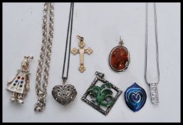 A group of sterling silver 925 jewellery to include a large silver belcher link chain, marcasite