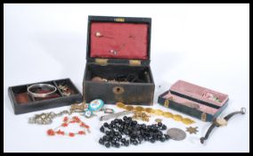 A collection of vintage costume jewellery to include various mother of pearl buttons, turquoise