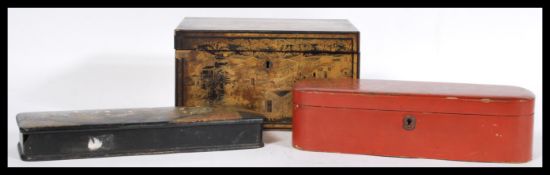 A group of three oriental Japanese and Chinese lacquer boxes to include a Cinnabar lacquer example