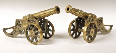 PAIR OF 20TH CENTURY LARGE BRASS DESK TOP NAPOLEONIC CANNONS