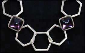 1970's YVES SAINT LAURENT GOLD TONE RUNWAY NECKLACE - AMETHYST