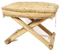 19TH CENTURY UPHOLSTERED X-FRAME FOOT STOOL - WINDOW SEAT