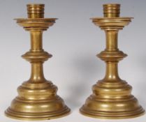 PAIR OF 17TH CENTURY BRASS BLADED KNOP CANDLESTICKS