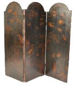 19TH CENTURY CHINESE BLACK LACQUER 3 FOLD DRAUGHT SCREEN