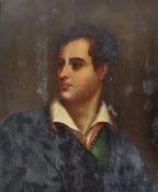 CIRCLE OF THOMAS PHILLIPS OIL ON COPPER PORTRAIT OF LORD BYRON