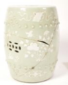 A LARGE CHINESE CELADON GLAZED GARDEN SEAT BARREL STOOL
