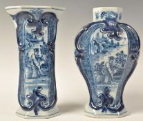 2 18TH CENTURY DUTCH DELFT BLUE AND WHITE VASES - GARDENER