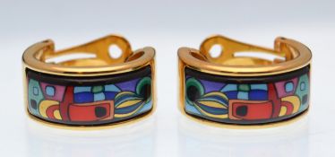 SIGNED FREY WILE GOLD PLATED HOOP EARRINGS