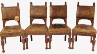 4 HOLLAND AND SONS VICTORIAN LEATHER AND WALNUT DINING CHAIRS
