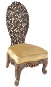 19TH CENTURY BURMESE ANGLO INDIAN HARDWOOD CARVED PIERCED CHAIR