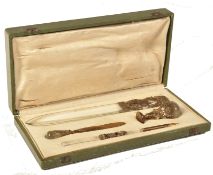 VICTORIAN GLASS AND BRONZE GENTLEMAN'S DESK TOP STATIONARY SET