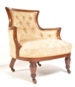 A HIGH VICTORIAN MAHOGANY INLAID NURSING CHAIR ARMCHAIR