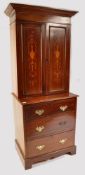 EDWARDIAN MAHOGANY INLAID ESTATE BOOKCASE ON CHEST OF DRAWERS