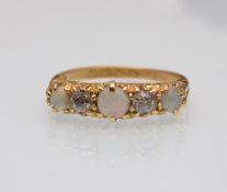 HALLMARKED EDWARDIAN 18CT GOLD OPAL AND DIAMOND RING