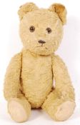 1940'S TEDDY BEAR - BROWN MOHAIR, GLASS EYES & SQUEAKER