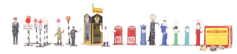 EARLY DINKY DIECAST MODEL FIGURES, ROAD SIGNS AND ACCESSORIES