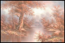 A 20th Century landscape oil painting depicting a