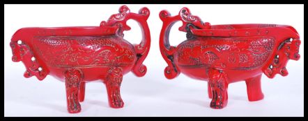 A pair of 20th Century Chinese faux Cinnabar lacqu