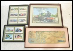A collection of framed and glazed railwayana to in