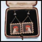 A pair of 19th Century Victorian silver and gold mounted pietra dura mosaic drop earrings of