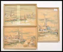 A set of 3 late 19th century watercolour on glass paintings / triptych by JA Hamilton. Each signed
