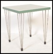 A vintage retro 1970's square Danish coffee / side table having chrome hairpin legs and blue top