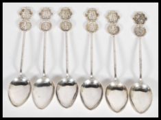 A set of six Chinese Hong Kong sterling silver teaspoons having twin character mark medallion