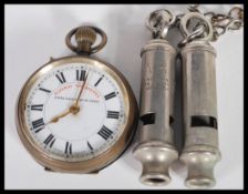 A Swiss made pocket watch: Superior Railway Timekeeper, Specially Examined, with enamelled dial with